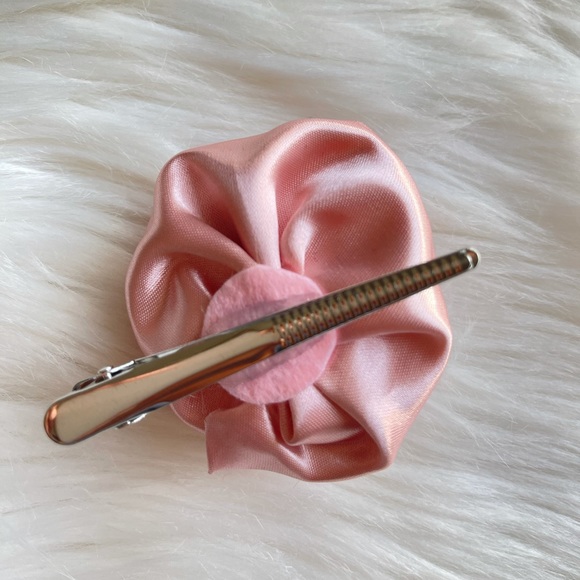 Pink Satin Flower Hair Clip With Rhinestone, Satin Flowers, Hair Clips - Picture 5 of 8